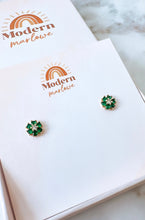 Load image into Gallery viewer, Emerald Flower Stud Earrings
